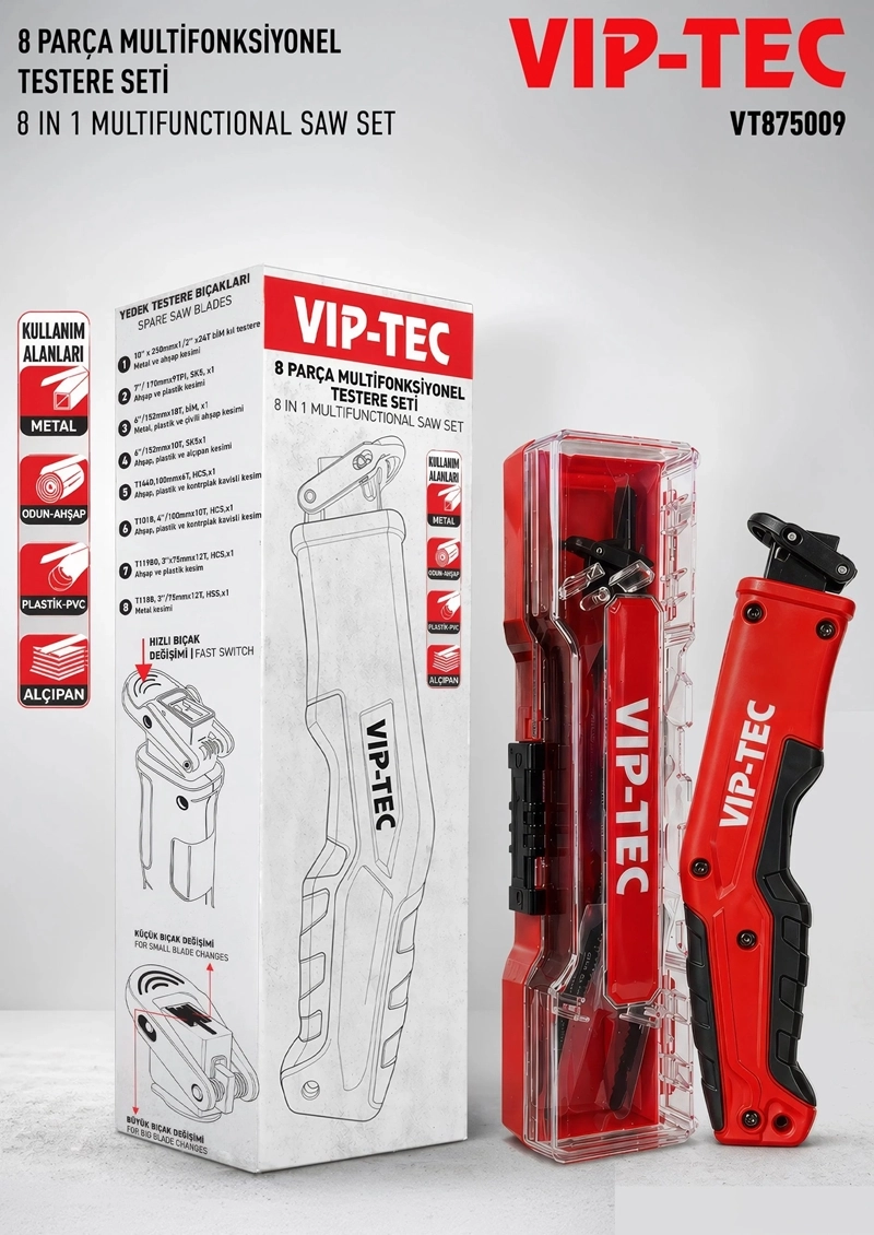 VIP-TEC VT875009 8 Parça Multifonksiyonel El Testeresi Seti