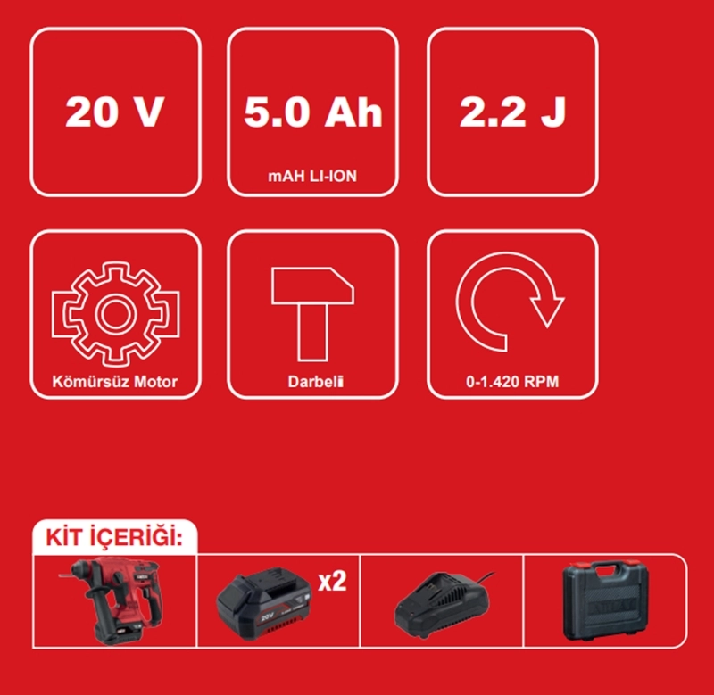 Attlas PRO-ATBL 18 RH-502C | Akülü Kömürsüz Kırıcı-Delici Matkap