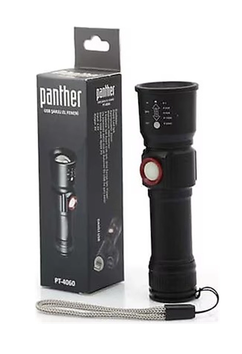 Panther PT-4060 USB Şarjlı El Feneri 1000 Lümen Zoomlu