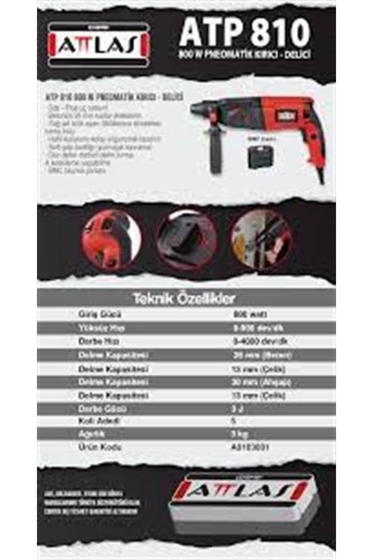 Attlas ATP 810 Pnömatik Kırıcı-Delici 800 W A0103001